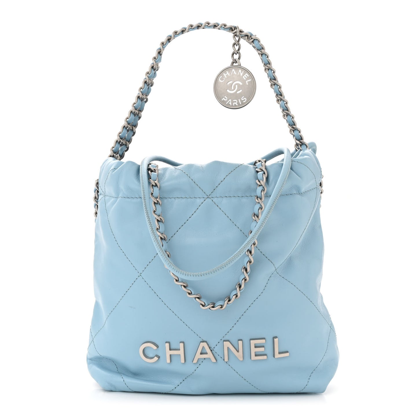 Shiny Calfskin Quilted Mini Chanel 22 Light Blue