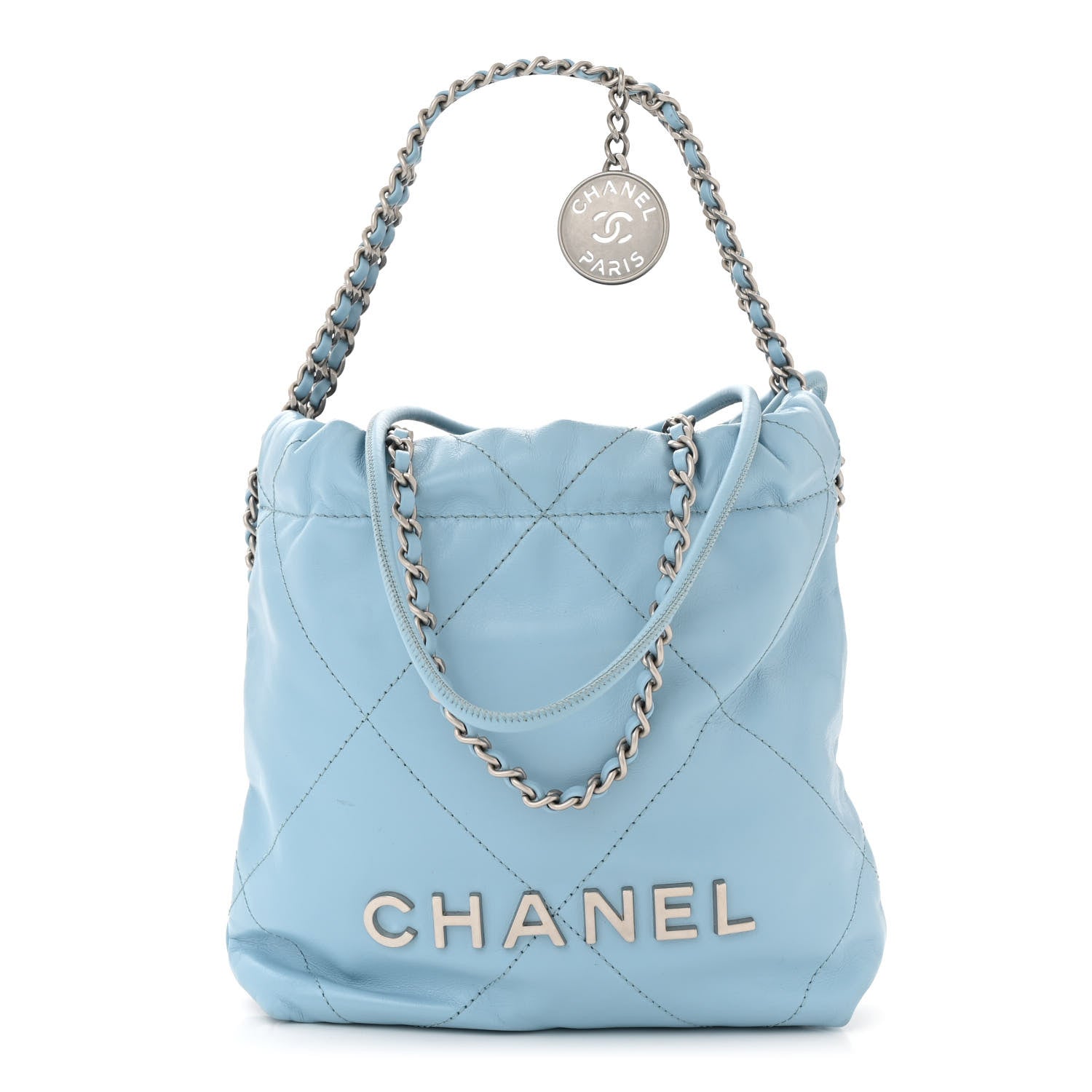 Chanel Shiny Calfskin Quilted Mini Chanel 22 Light Blue 1 of 10