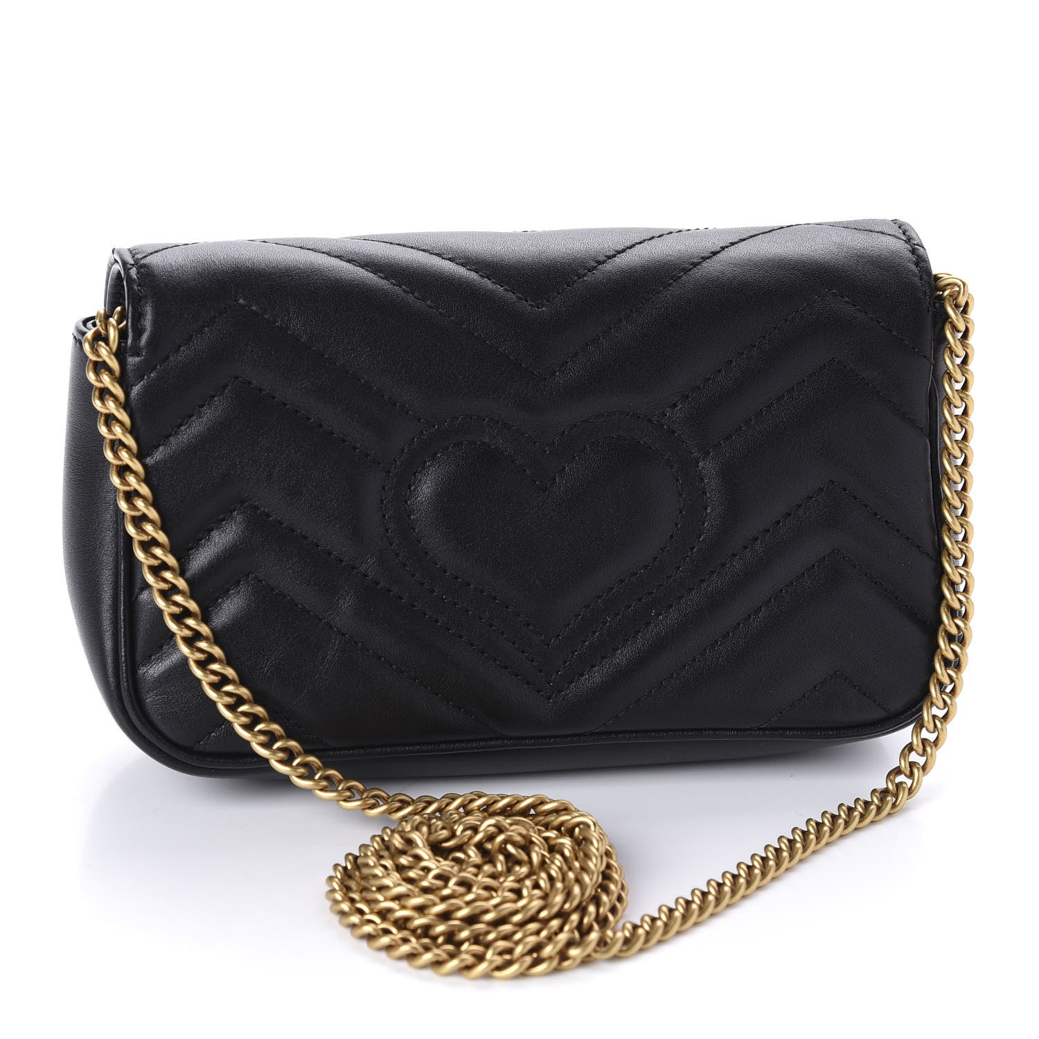 Gucci Calfskin Matelasse Super Mini GG Marmont Shoulder Bag Black 3 of 11