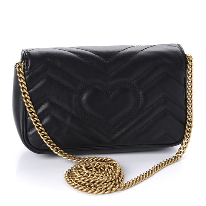 Gucci Calfskin Matelasse Super Mini GG Marmont Shoulder Bag Black 3 of 11