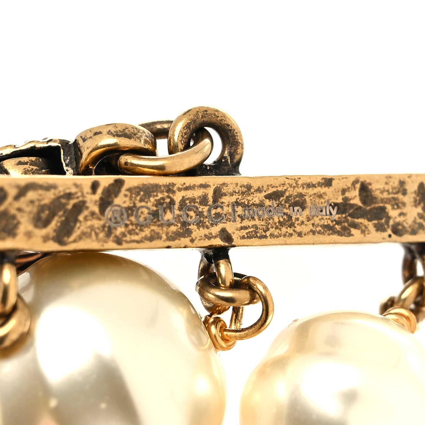 Crystal Pearl Double G Necklace Aged Gold Multicolor