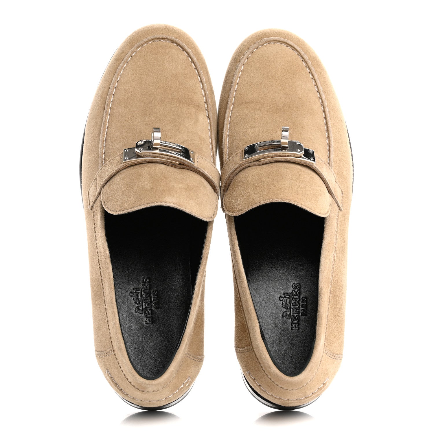 Hermes Suede Goatskin Womens Destin Loafers 36 Beige Argile 2 of 10