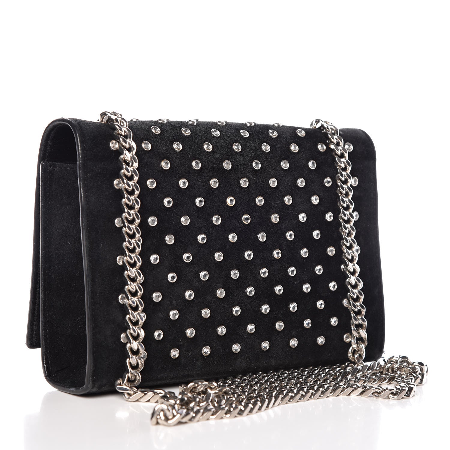 Saint Laurent Suede Crystal Studded Small Classic Monogram Kate Tassel Satchel Black 3 of 16