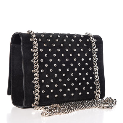 Saint Laurent Suede Crystal Studded Small Classic Monogram Kate Tassel Satchel Black 3 of 16