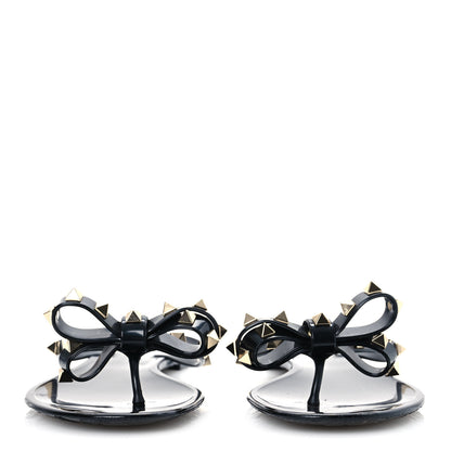 Valentino Garavani PVC Jelly Rockstud Bow Thong Sandals 38 Black 7 of 24