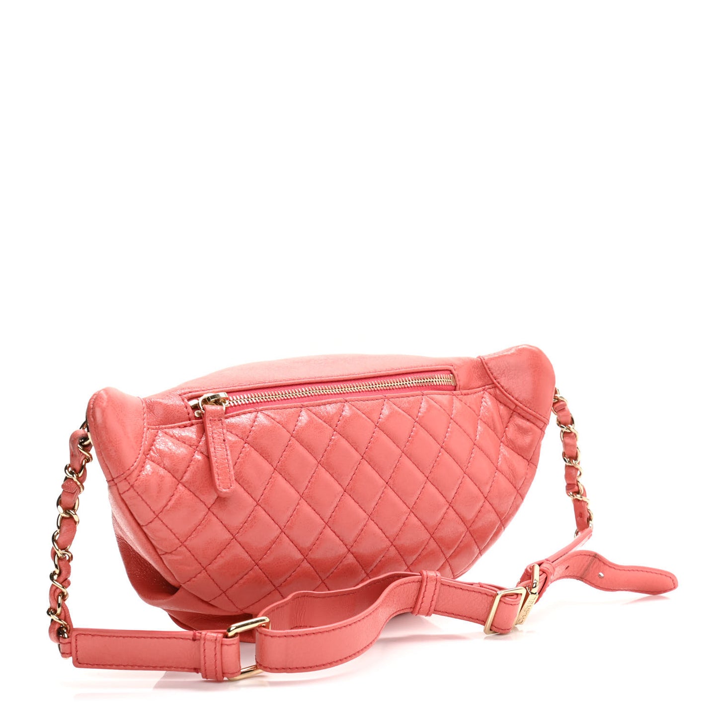 Crumpled Glazed Lambskin Quilted Waist Bag Fanny Pack Pink