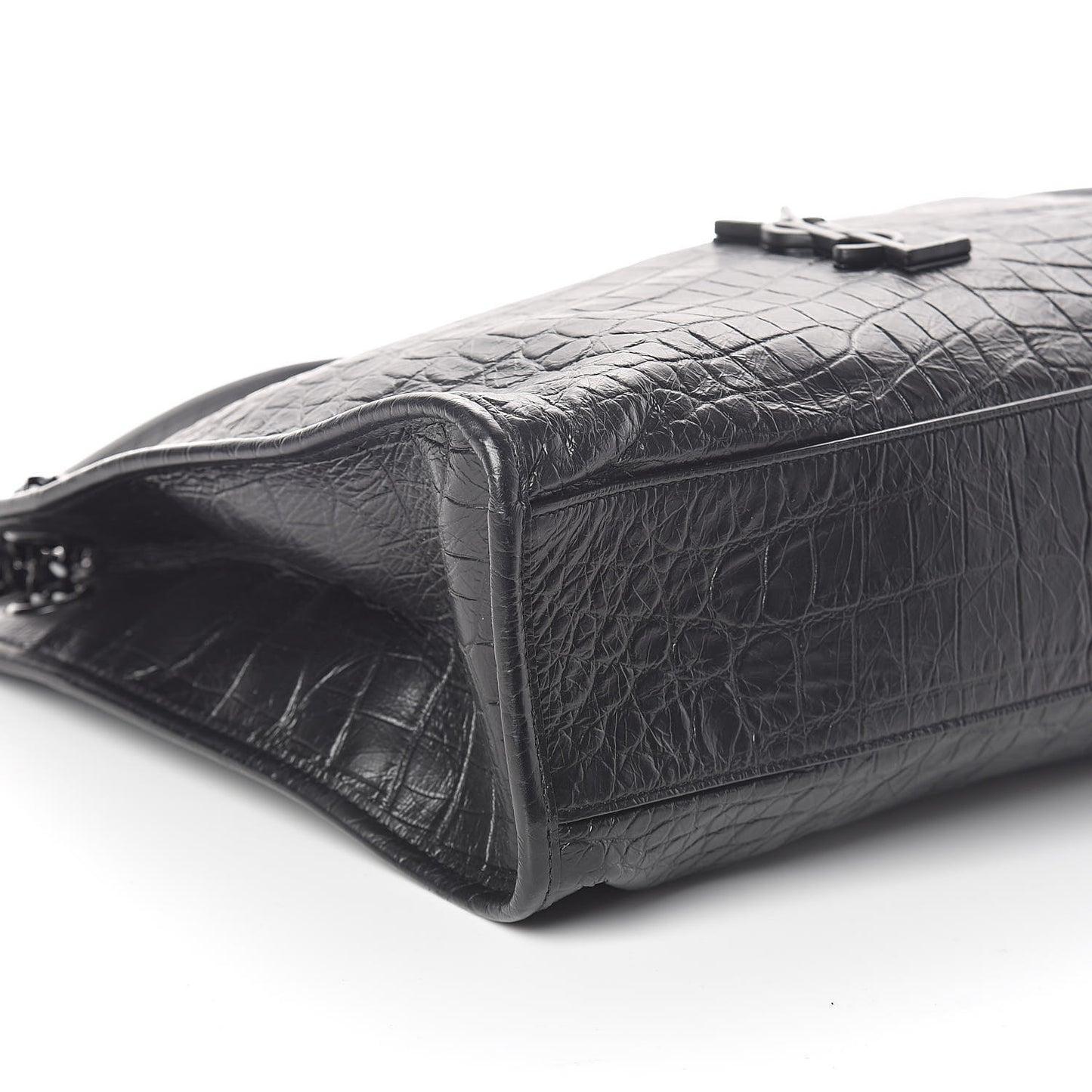 Calfskin Crocodile Embossed Monogram Medium Niki Shopping Bag Black