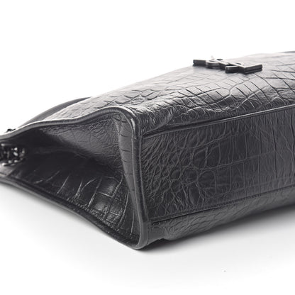 Saint Laurent Calfskin Crocodile Embossed Monogram Medium Niki Shopping Bag Black 8 of 9