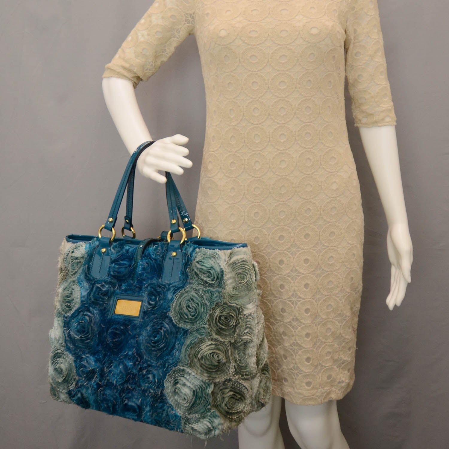 Valentino Garavani Silk Rosier Tote Blue 9 of 14