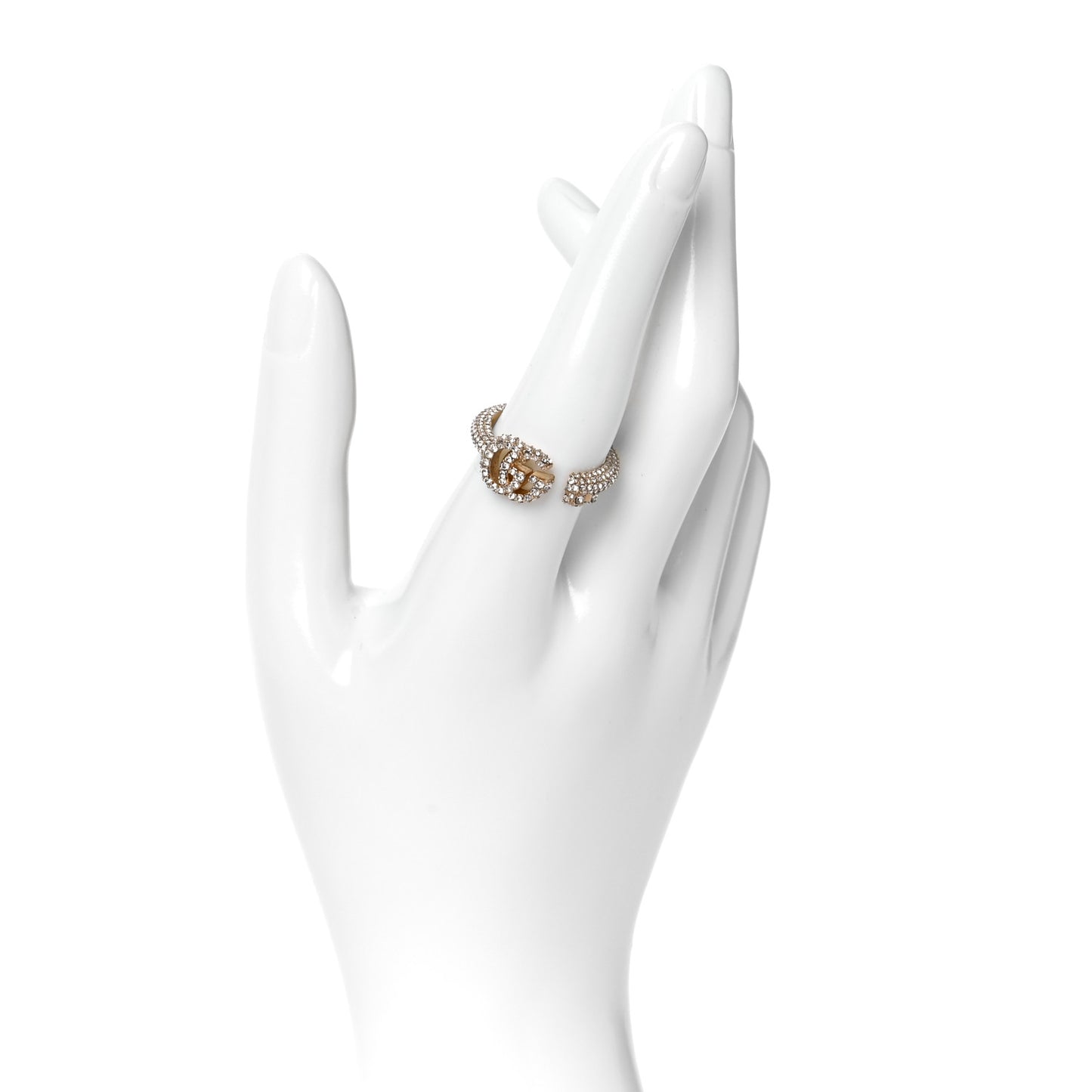 Crystal Double G Ring L Aged Gold