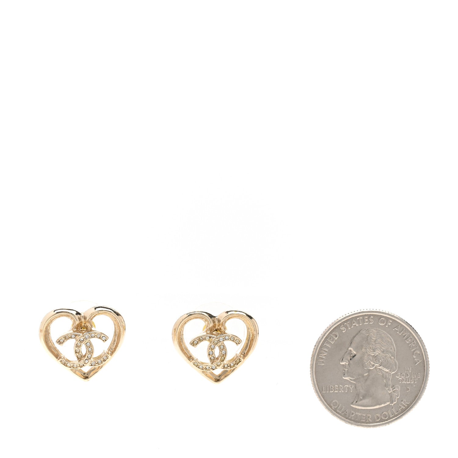 Chanel Metal Crystal CC Logo Heart Earrings Gold 2 of 5