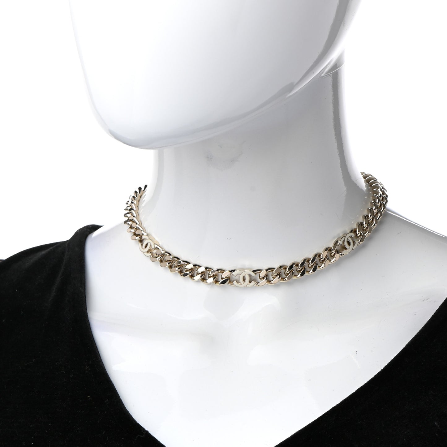 Metal Enamel Chain CC Choker Gold White