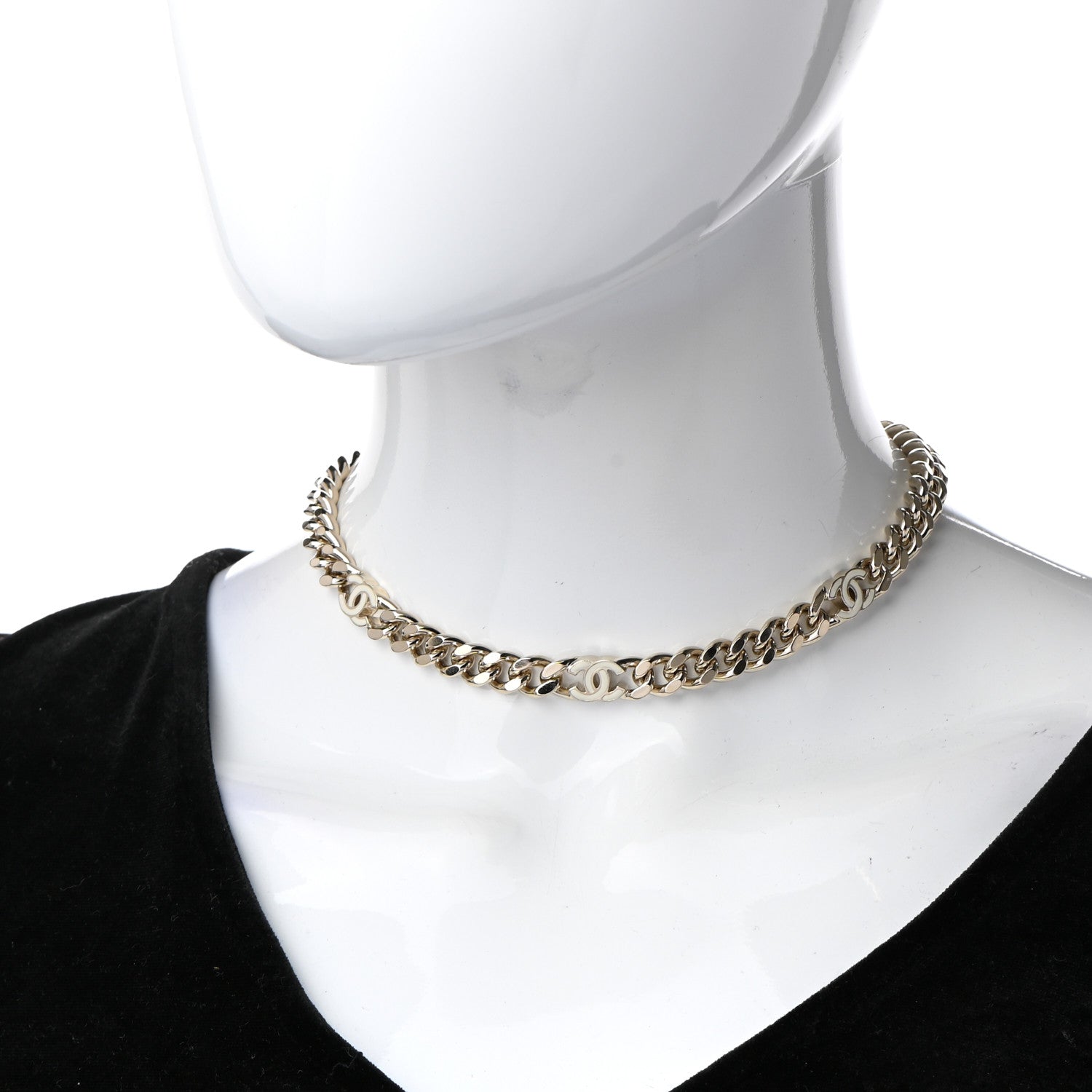 Chanel Metal Enamel Chain CC Choker Gold White 2 of 7