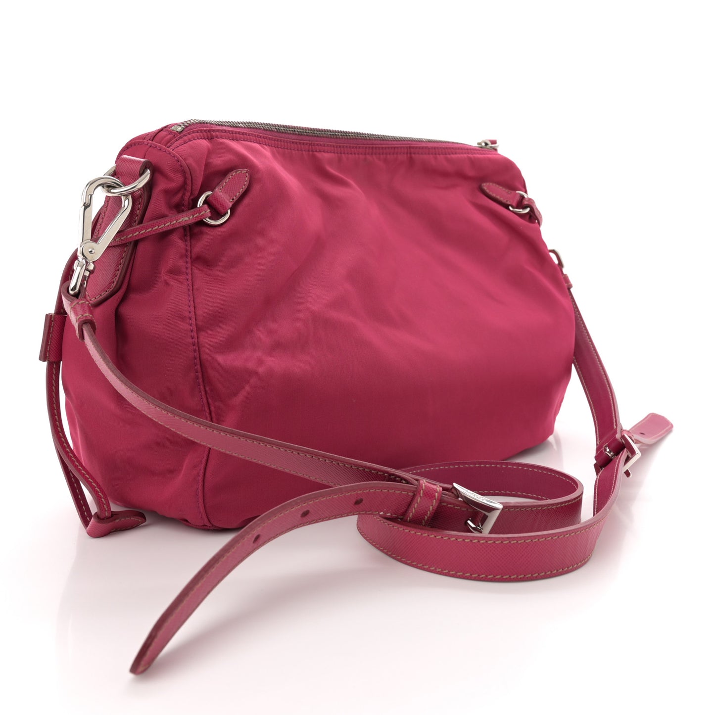 Tessuto Nylon Saffiano Pocket Shoulder Bag Fuxia