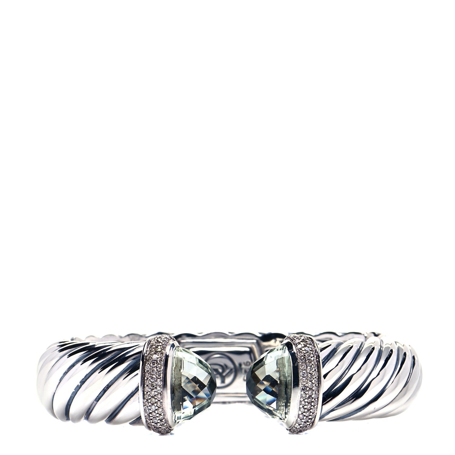 David Yurman Sterling Silver Prasiolite Diamond 16mm Waverly Bracelet 1 of 6