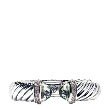 David Yurman Sterling Silver Prasiolite Diamond 16mm Waverly Bracelet 1 of 6