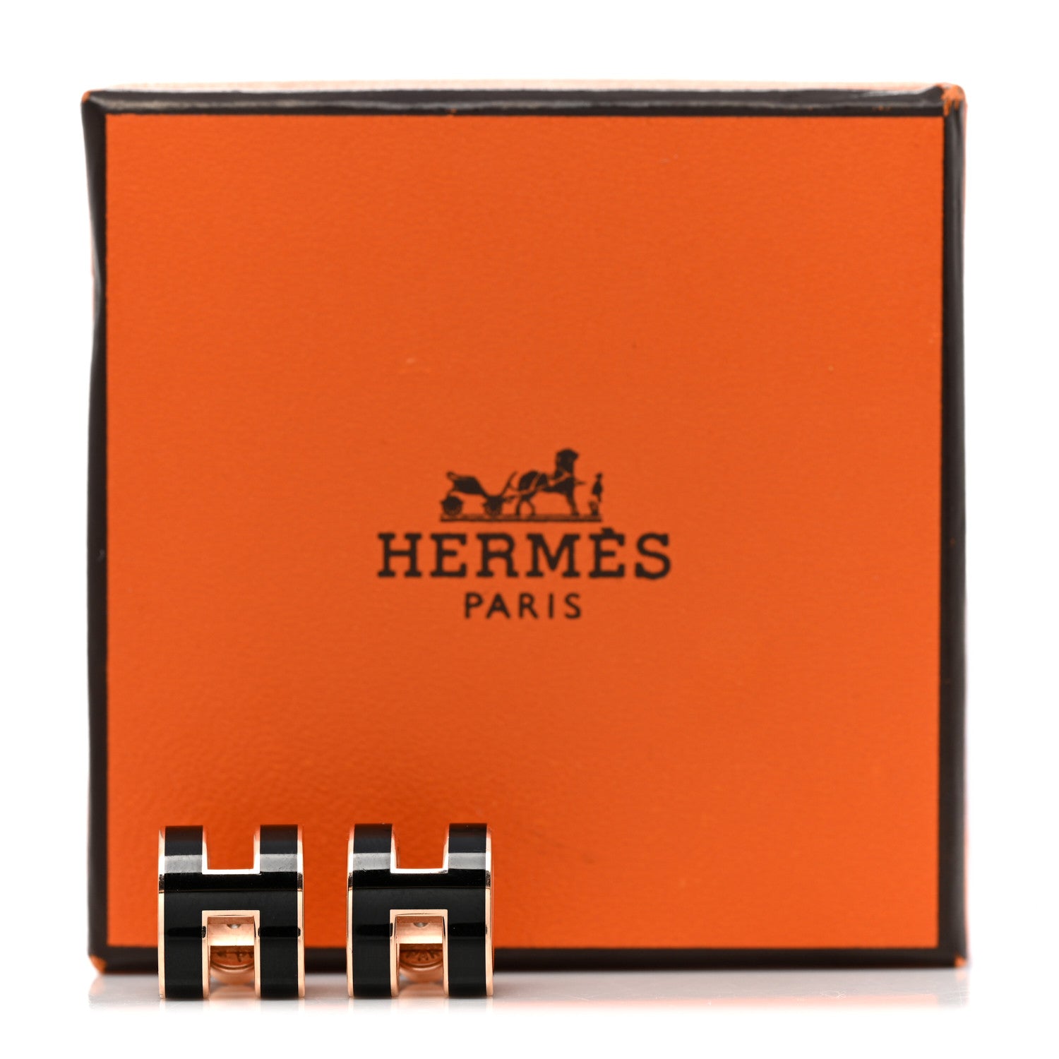 Hermes Rose Gold Lacquered Mini Pop H Earrings Black 8 of 8