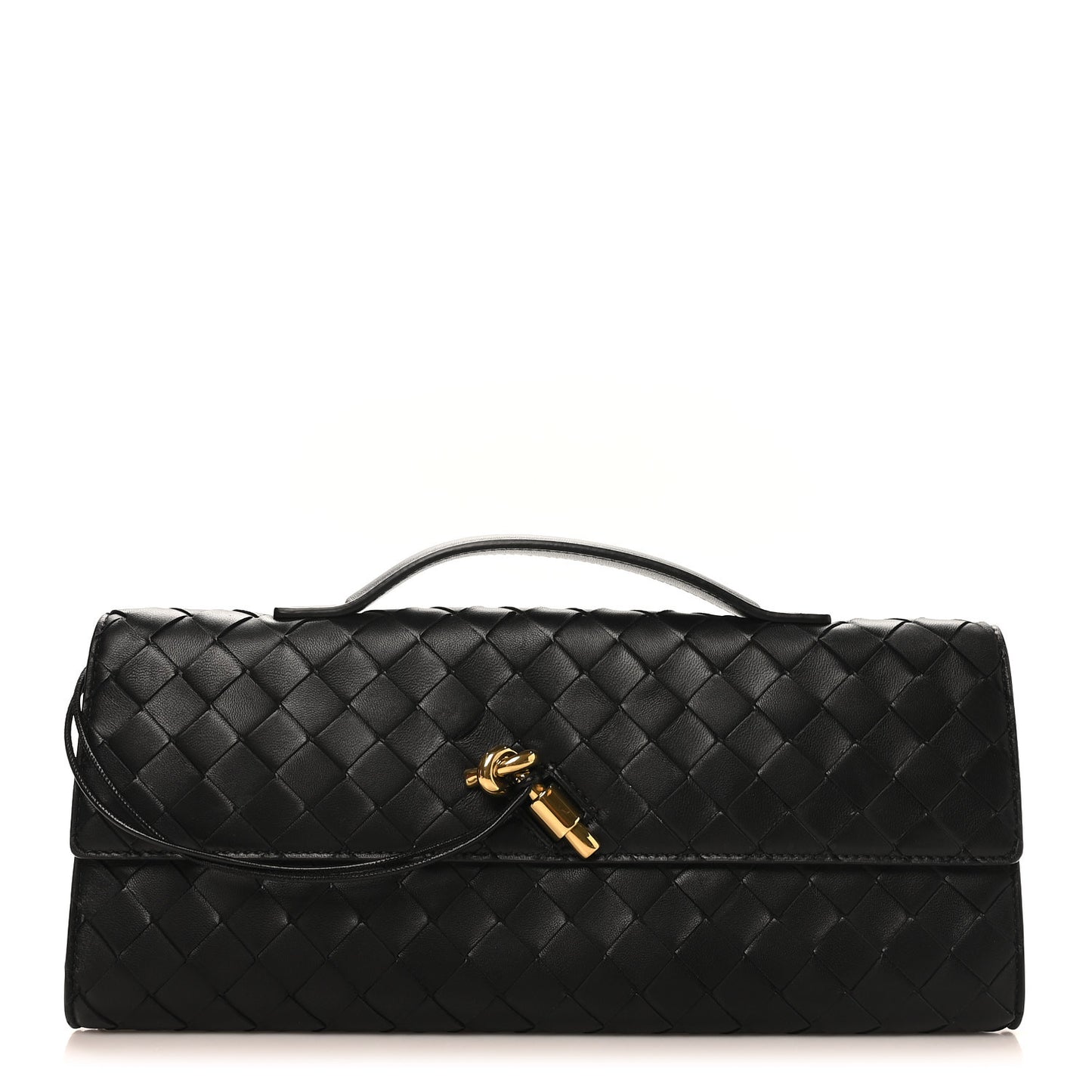 Nappa Intrecciato Long Andiamo Top Handle Clutch Black