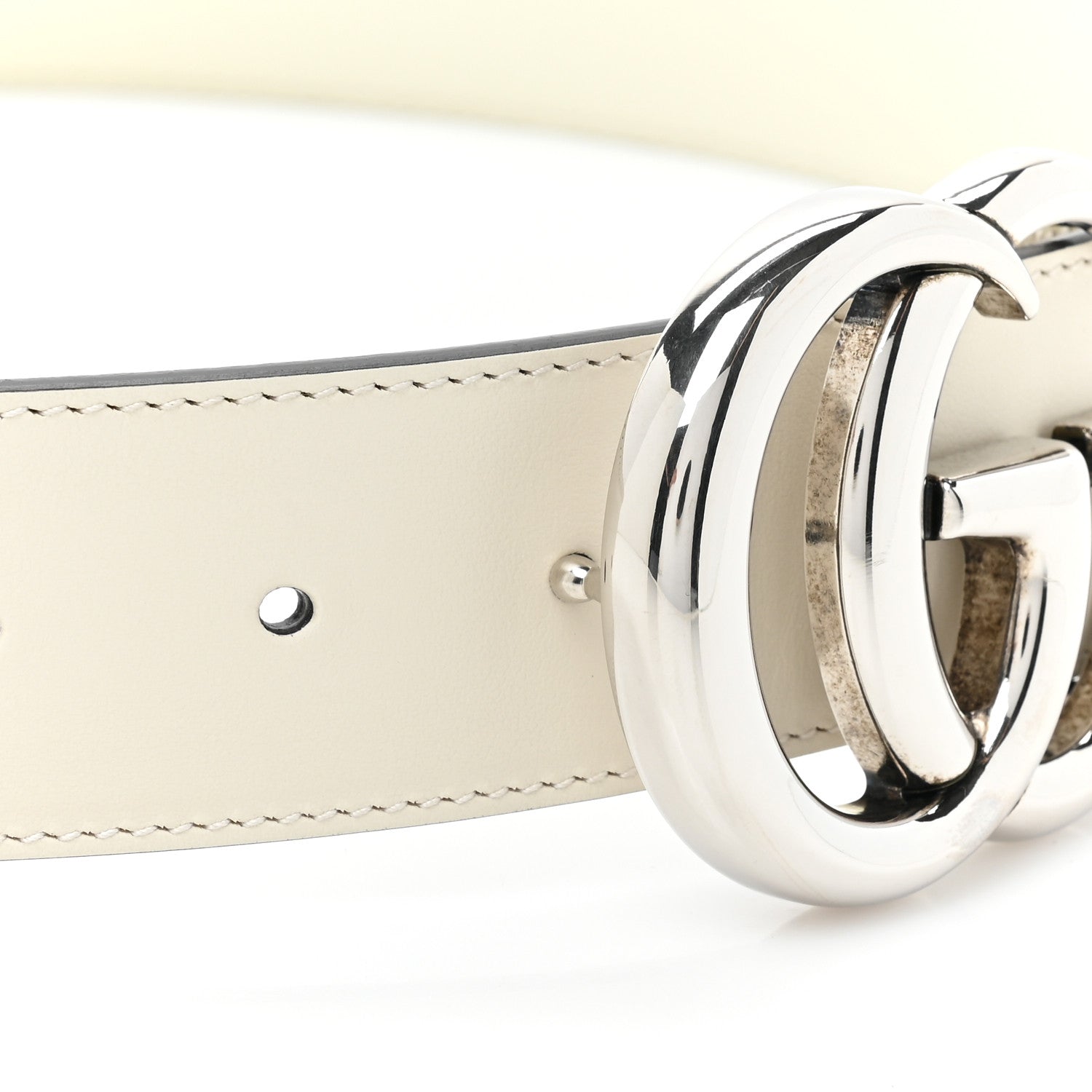 Gucci Plutone Calfskin Palladium Double G 40mm Belt 80/32 Mystic White 3 of 6