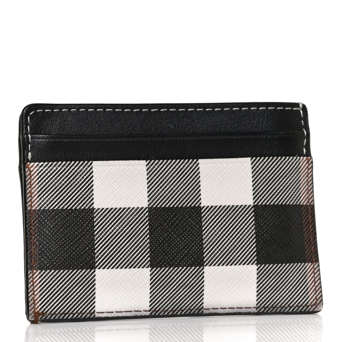 Calfskin E-canvas Kier Check Card Case Black White