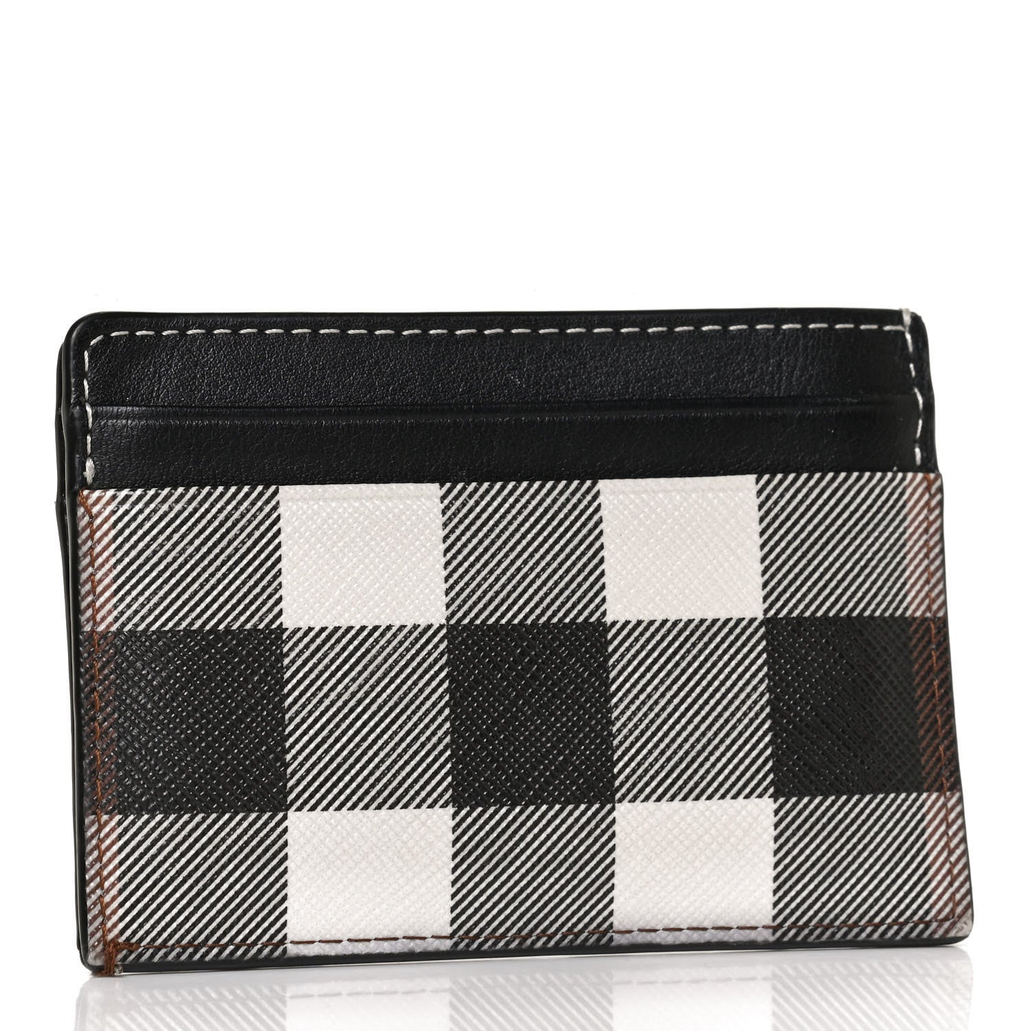 Burberry Calfskin E-canvas Kier Check Card Case Black White 3 of 11