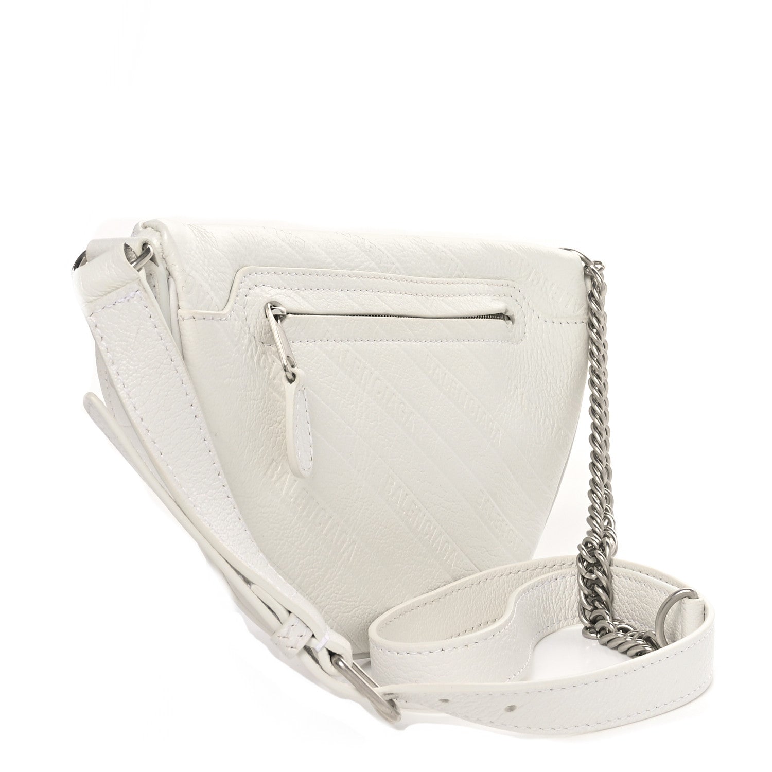 Balenciaga Shiny Goatskin Allover Logo Embossed XXS Souvenir Belt Bag White 3 of 10