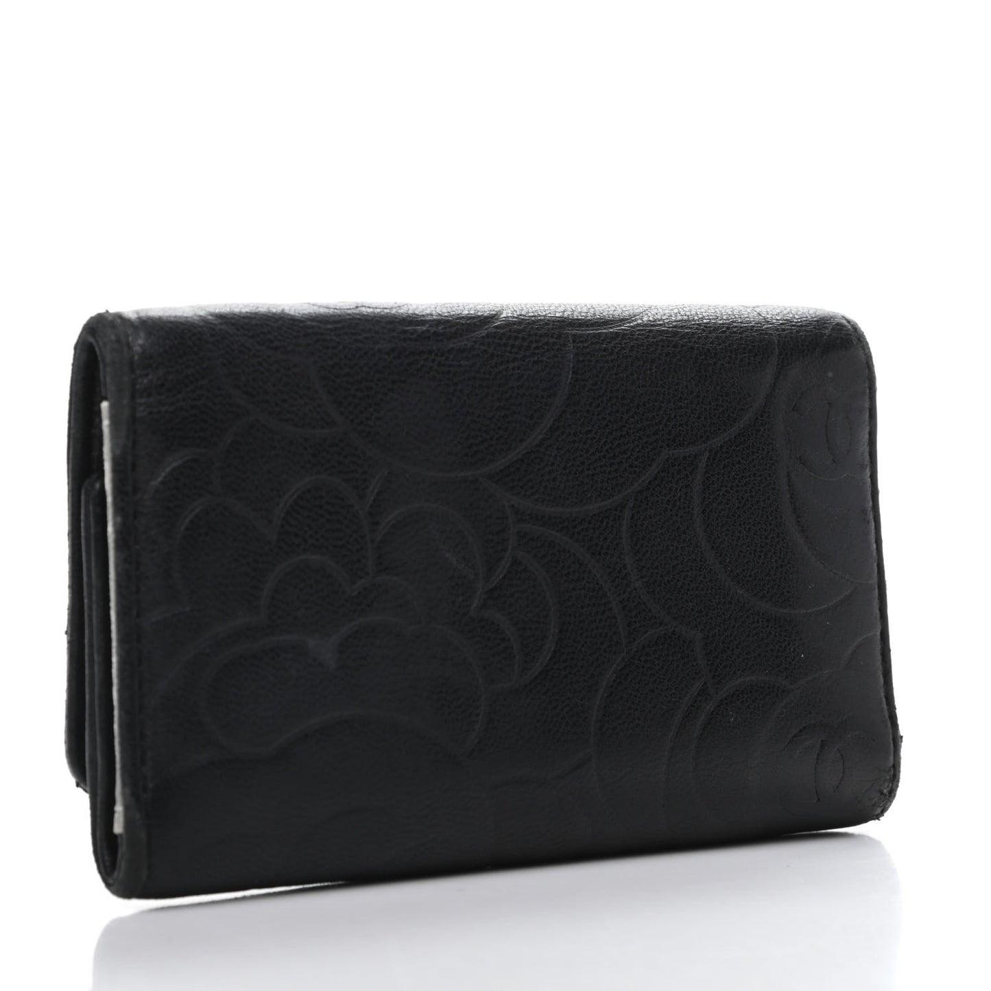 Lambskin Camellia Embossed 6 Key Holder Black