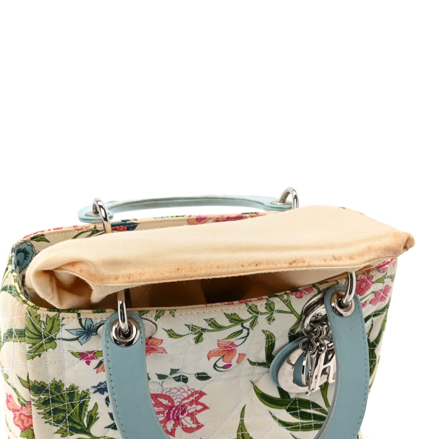 Christian Dior Canvas Cannage Floral Print Medium Lady Dior White Multicolor 11 of 19
