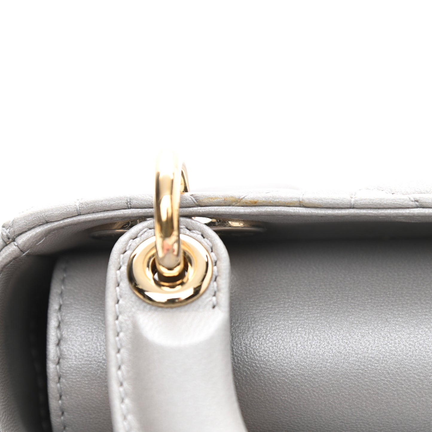 Metallic Lambskin Cannage Mini Lady Dior Grey
