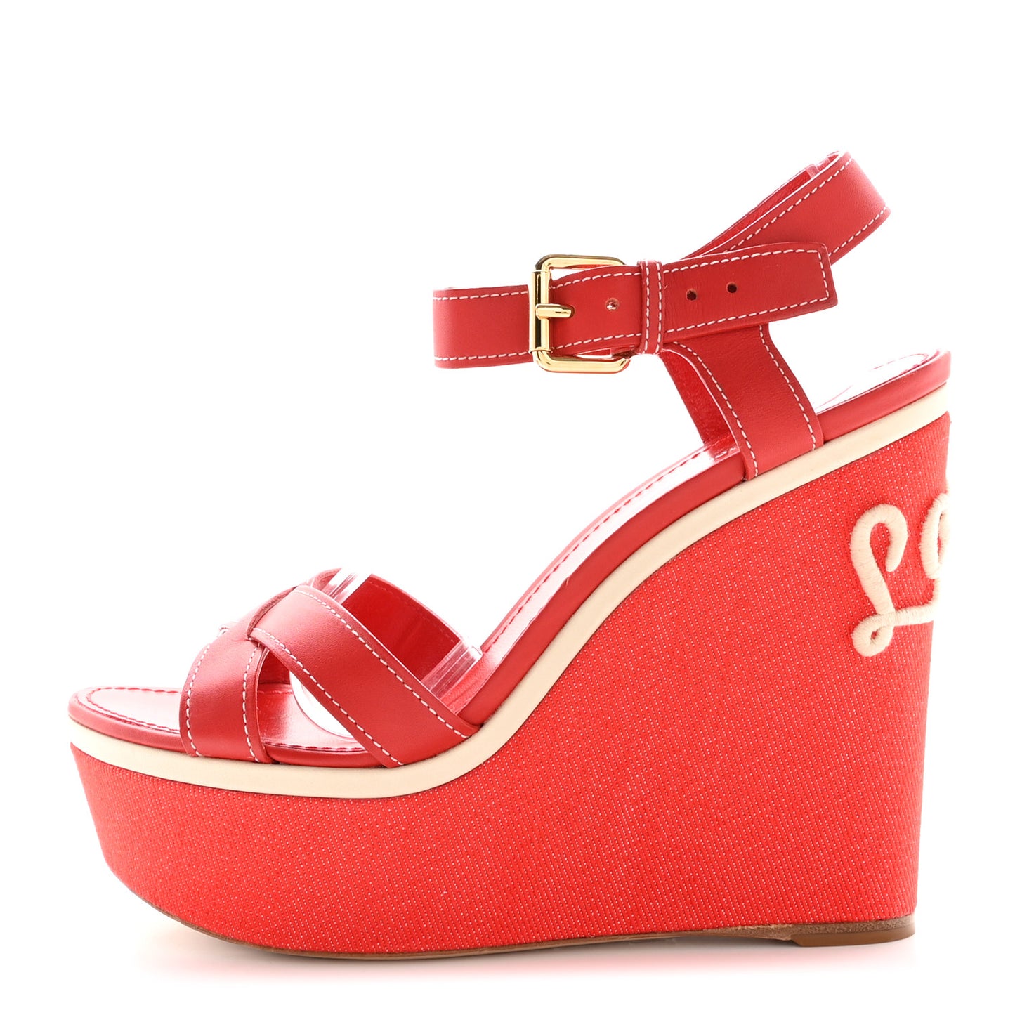 Canvas Waterfall Wedge Sandals 39 Red