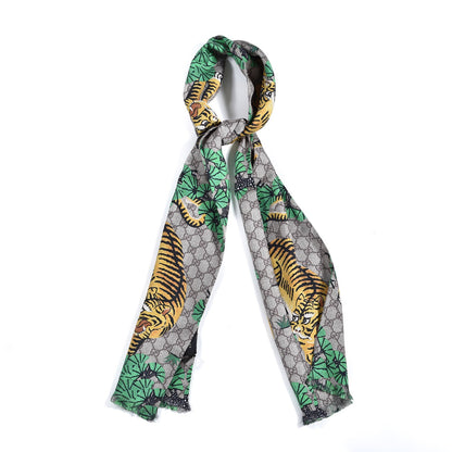 Gucci Silk GG Supreme Bengal Print Scarf Beige 1 of 5