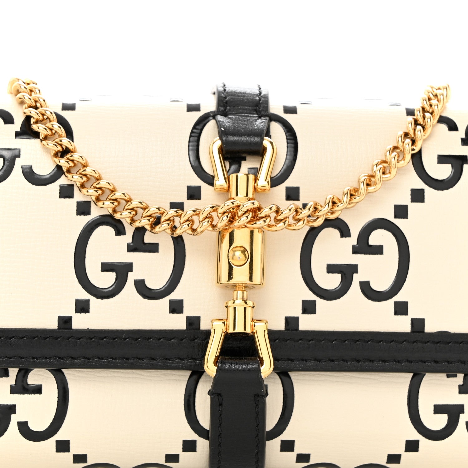 Gucci Azalea Calfskin GG Monogram Bi-Color Debossed Jackie 1961 Chain Wallet Mystic White Black 8 of 10