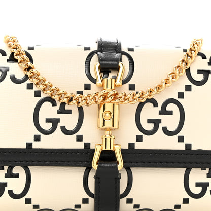 Gucci Azalea Calfskin GG Monogram Bi-Color Debossed Jackie 1961 Chain Wallet Mystic White Black 8 of 10