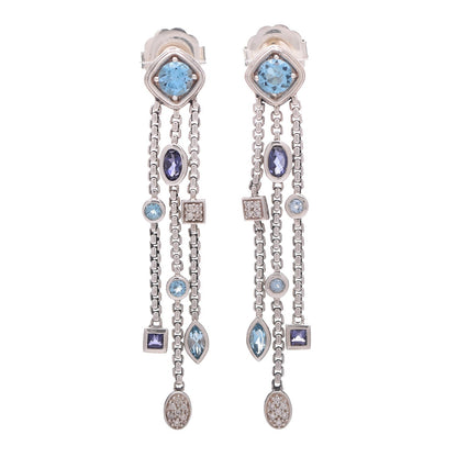 David Yurman Sterling Silver Diamond Blue Topaz Iolite Confetti 3 Row Tassel Earrings 1 of 9