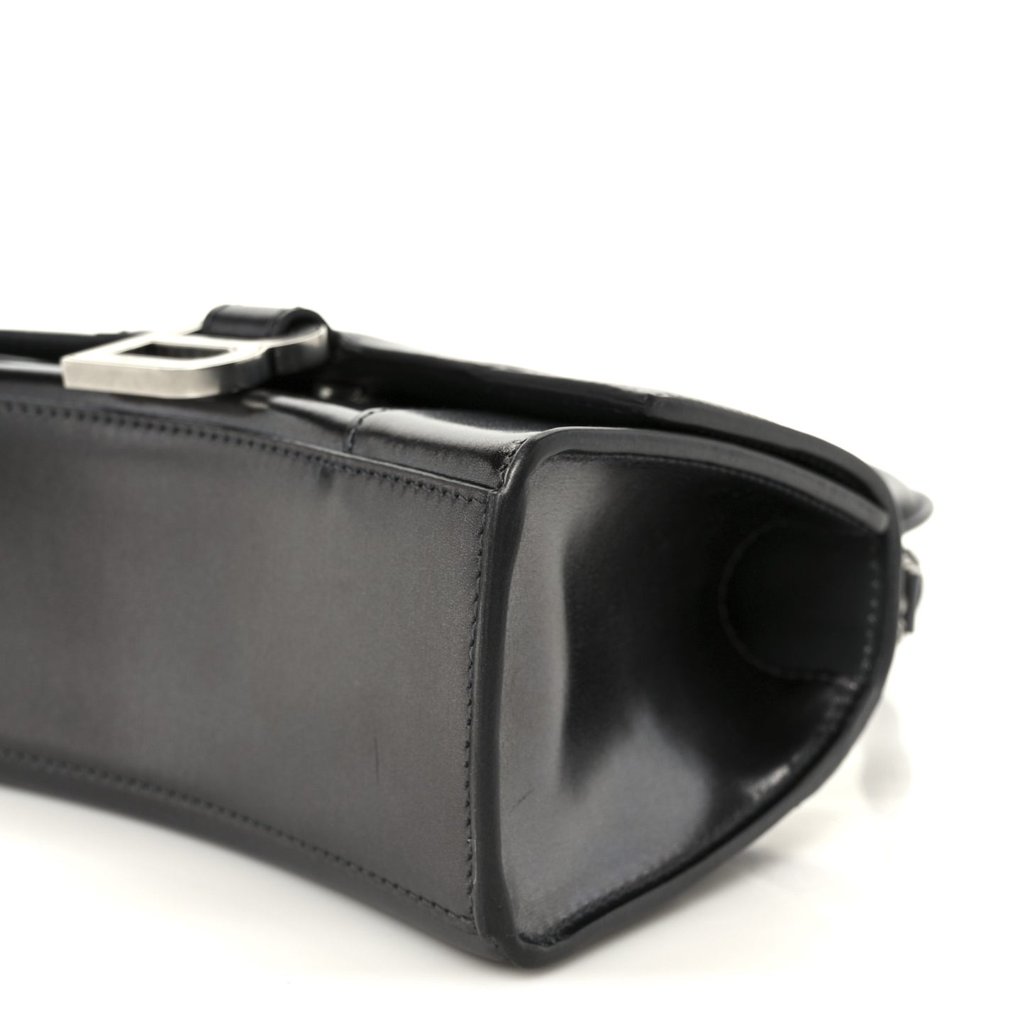 Metallic Calfskin Hourglass Top Handle Bag XS Gunmetal