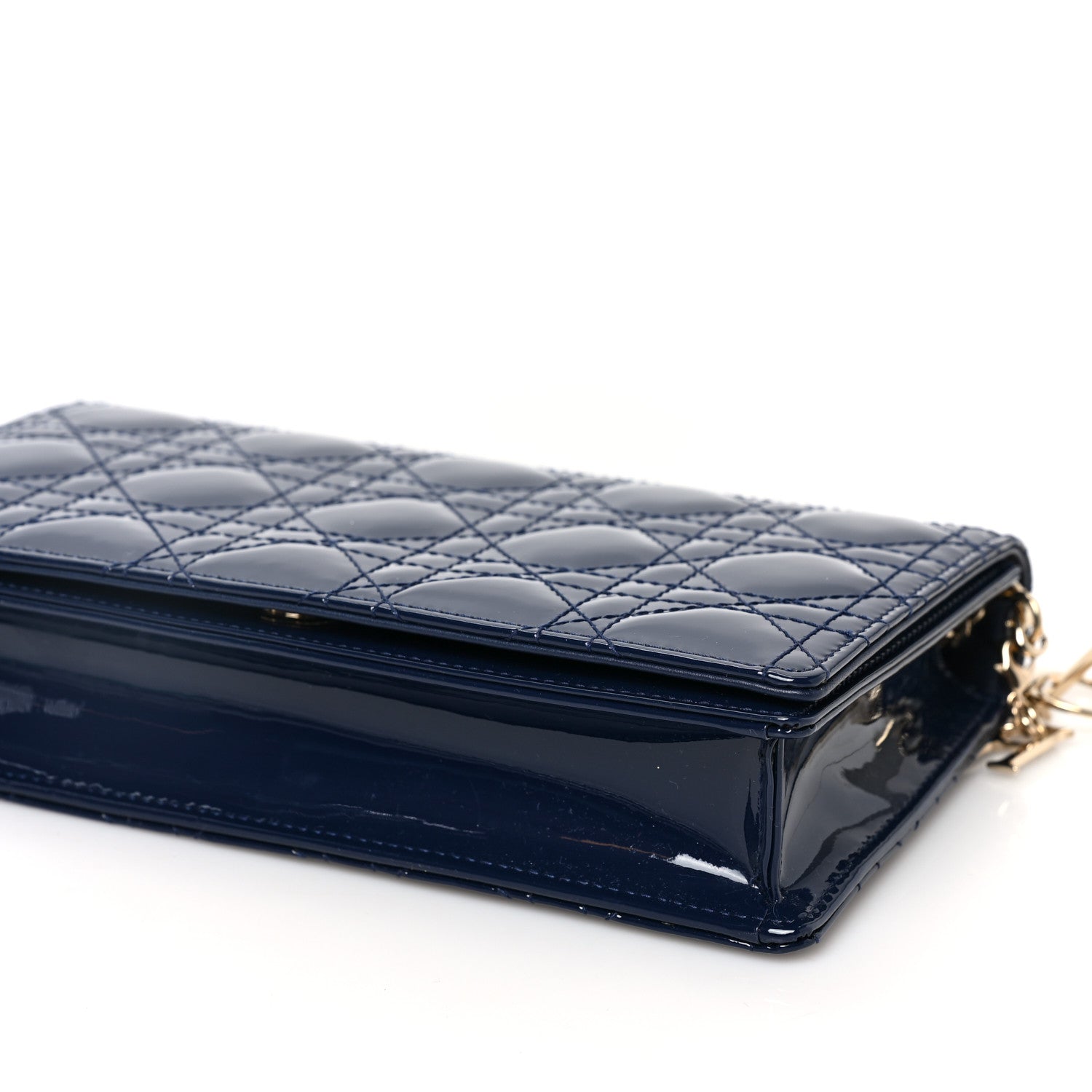 Christian Dior Patent Cannage Lady Dior Convertible Clutch Navy 9 of 10