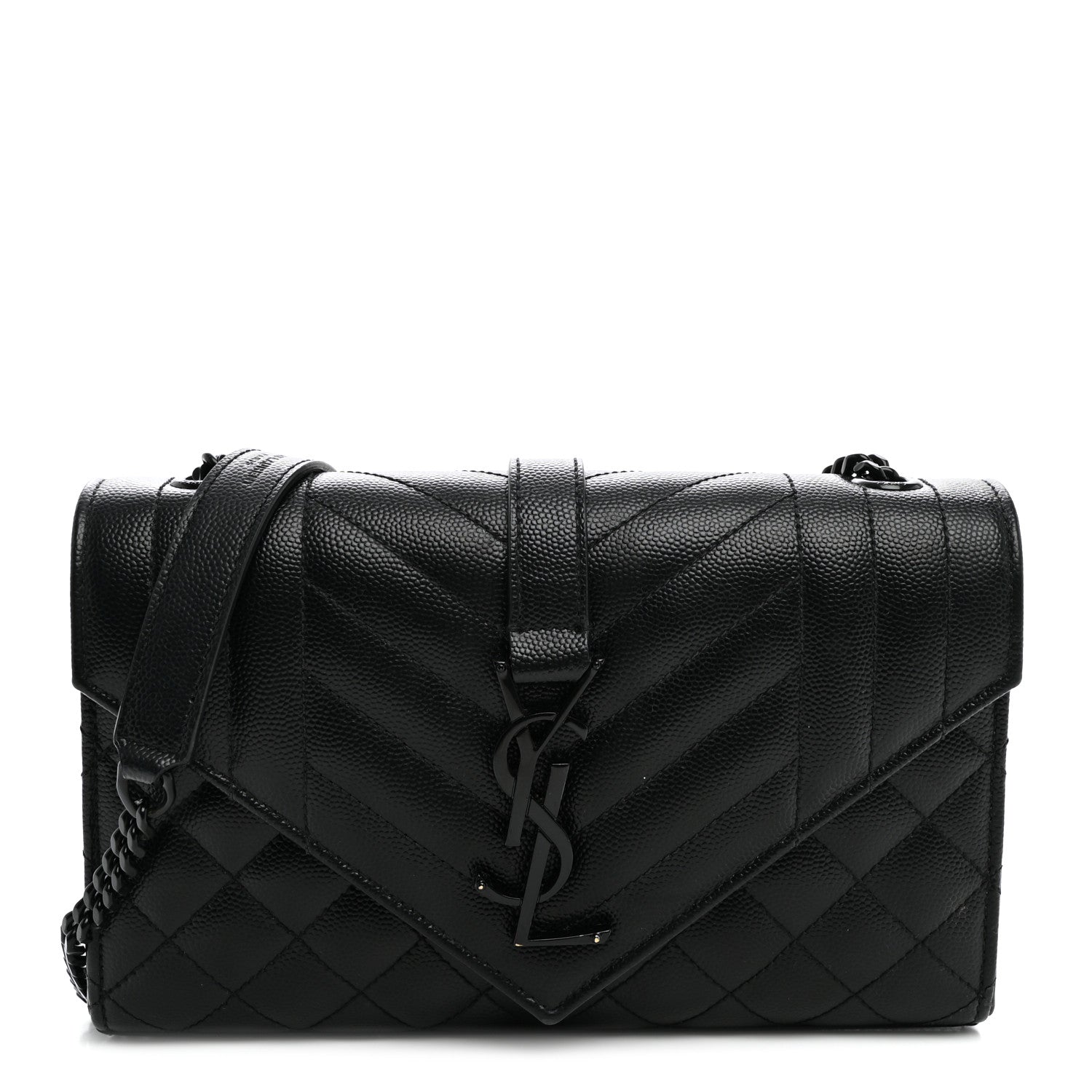 Saint Laurent Grain De Poudre Textured Mixed Matelasse Triquilt Small Monogram Monochrome Satchel Black 1 of 9
