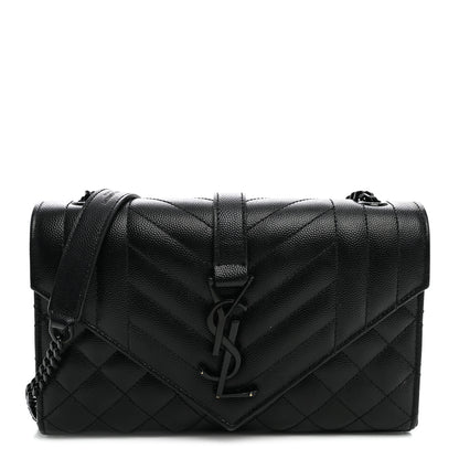 Saint Laurent Grain De Poudre Textured Mixed Matelasse Triquilt Small Monogram Monochrome Satchel Black 1 of 9