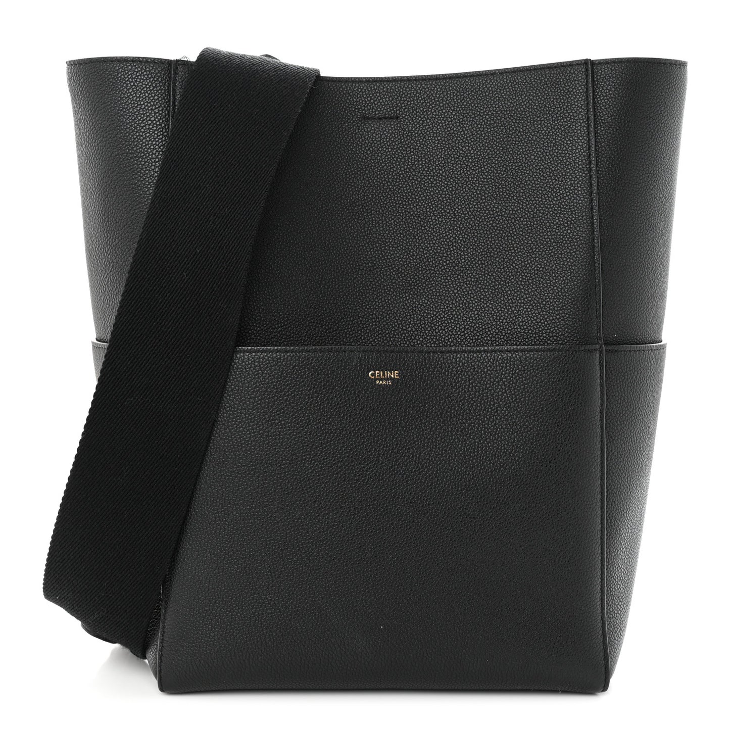 Soft Grained Calfskin Sangle Bucket Bag Black