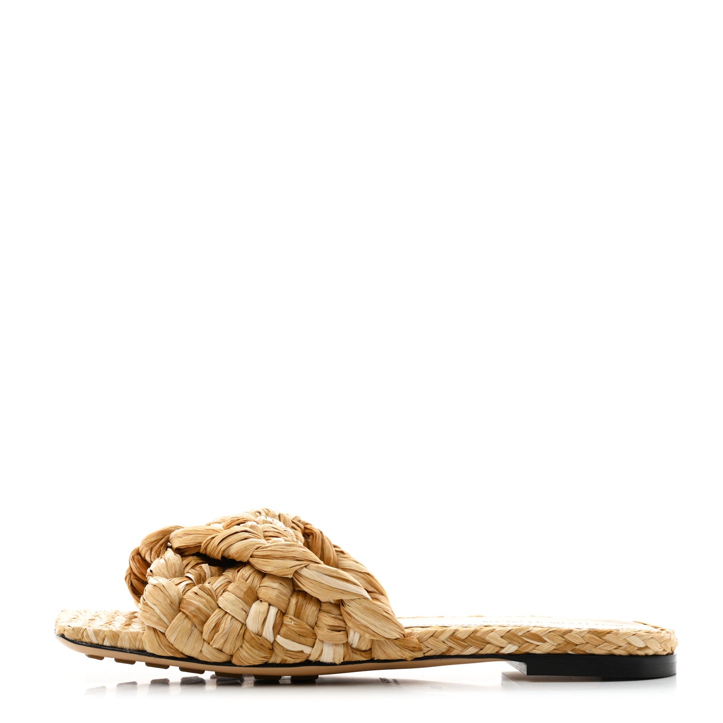 Raffia Twisted Intrecciato Stretch Flat Sandals 36 Macadamia
