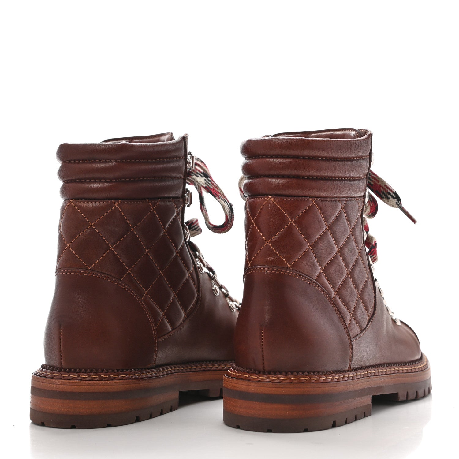 Chanel Lambskin Quilted Lace Up Boots 37 Brown 4 of 8