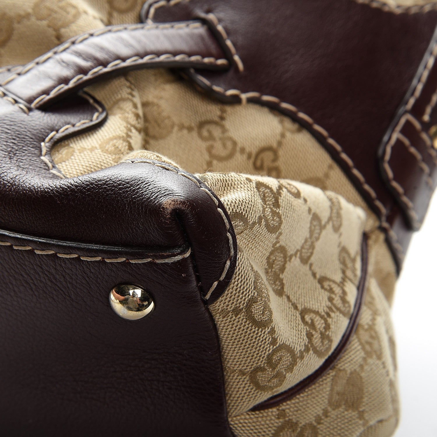 Gucci Monogram Medium Horsebit Nail Boston Brown 12 of 14