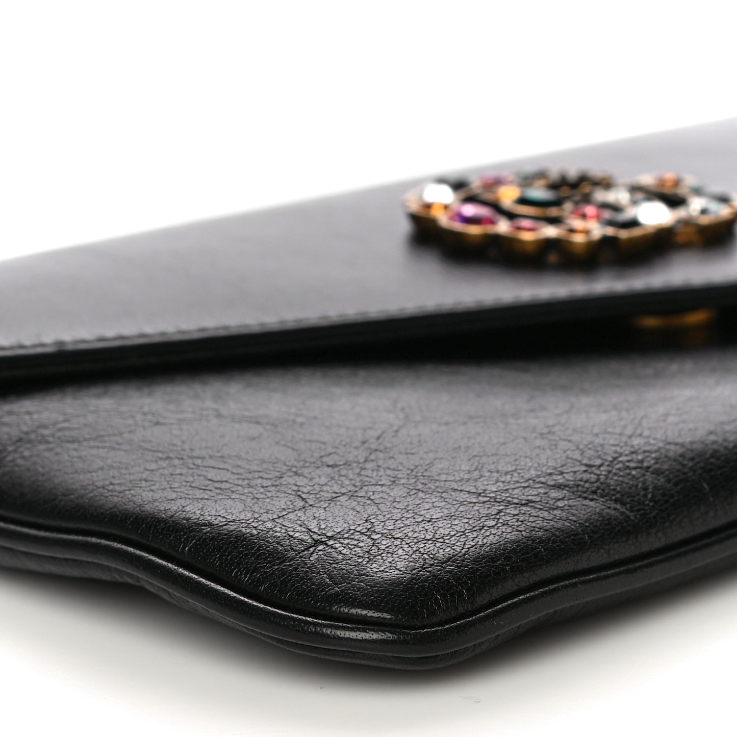 Calfskin Crystal GG Broadway Envelope Clutch Black