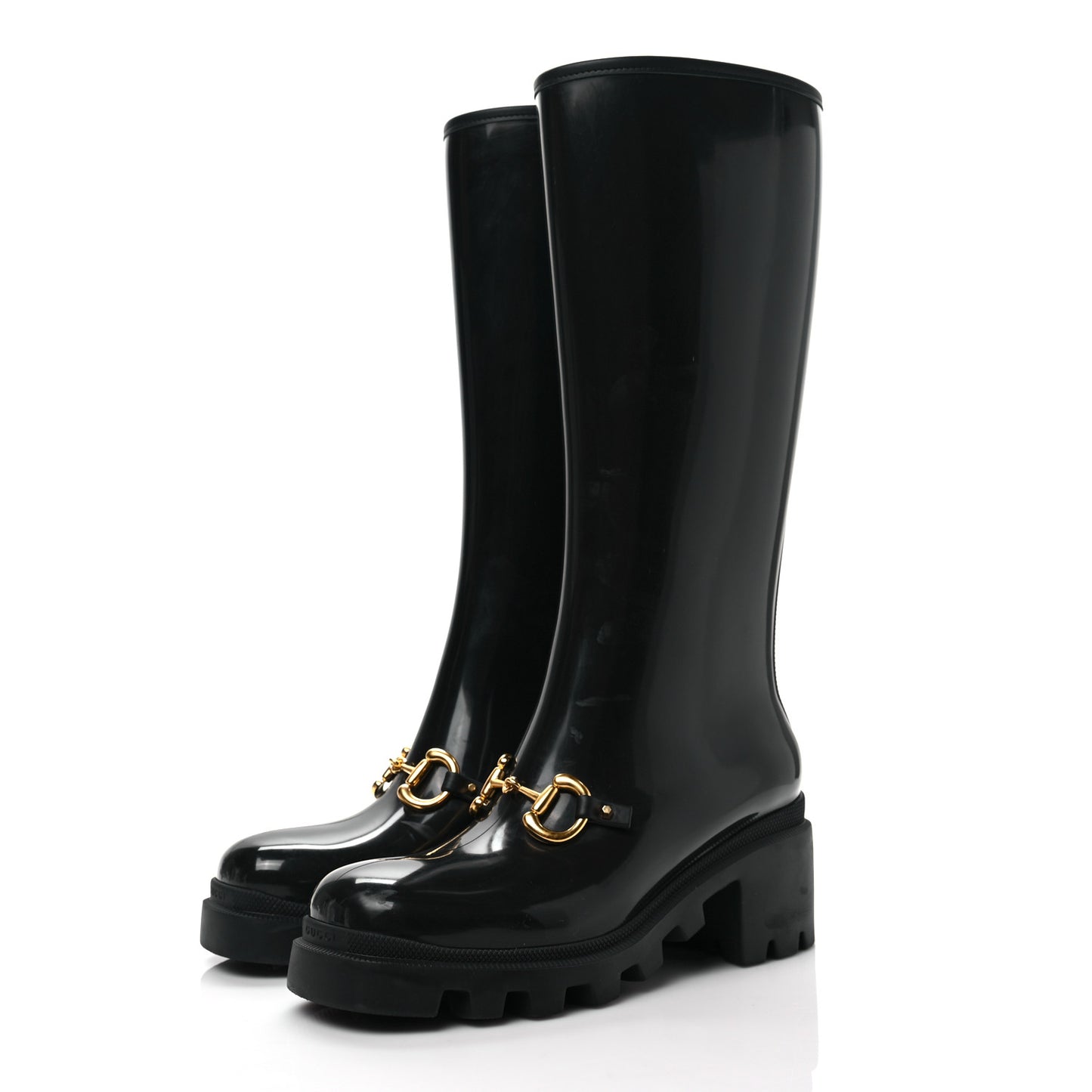 Rubber Horsebit Knee High Boots 40 Black