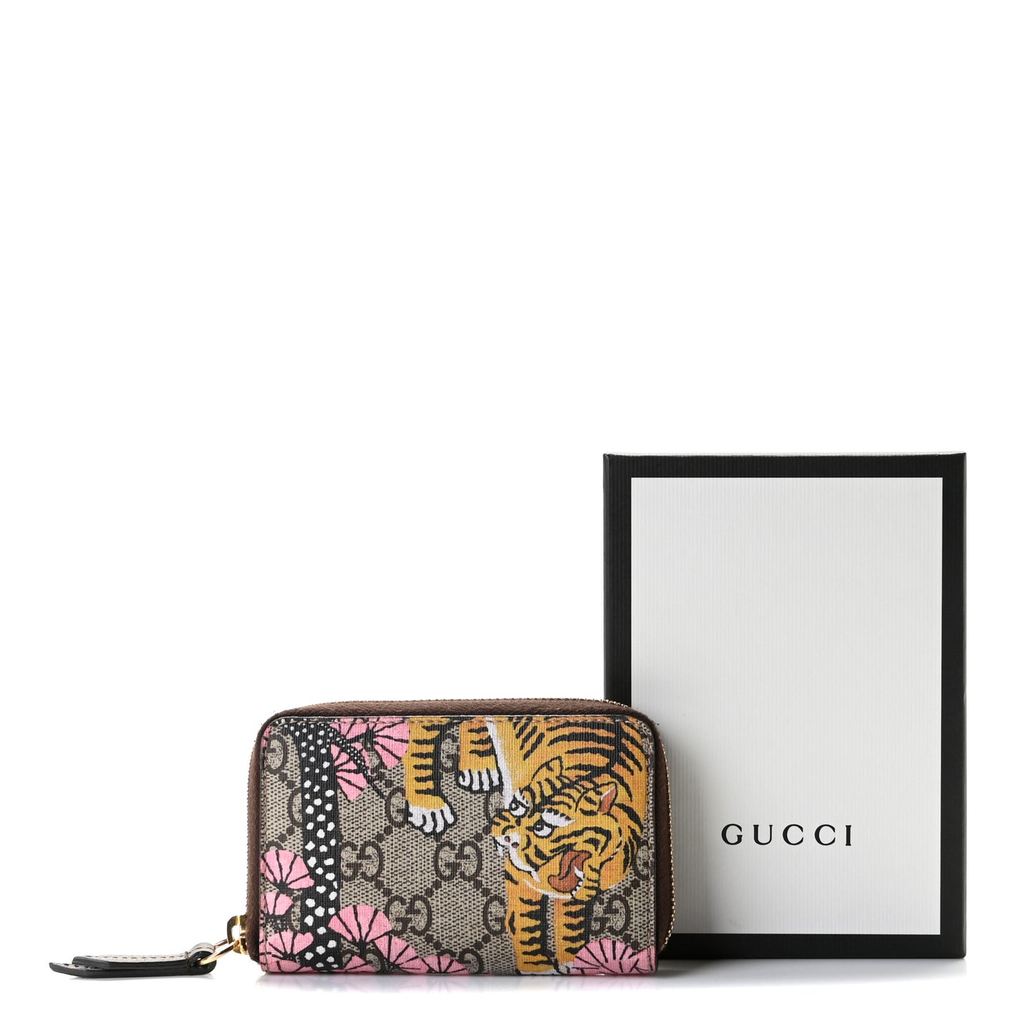 GG Supreme Monogram Bengal Zip Around Card Case Wallet Beige Pink