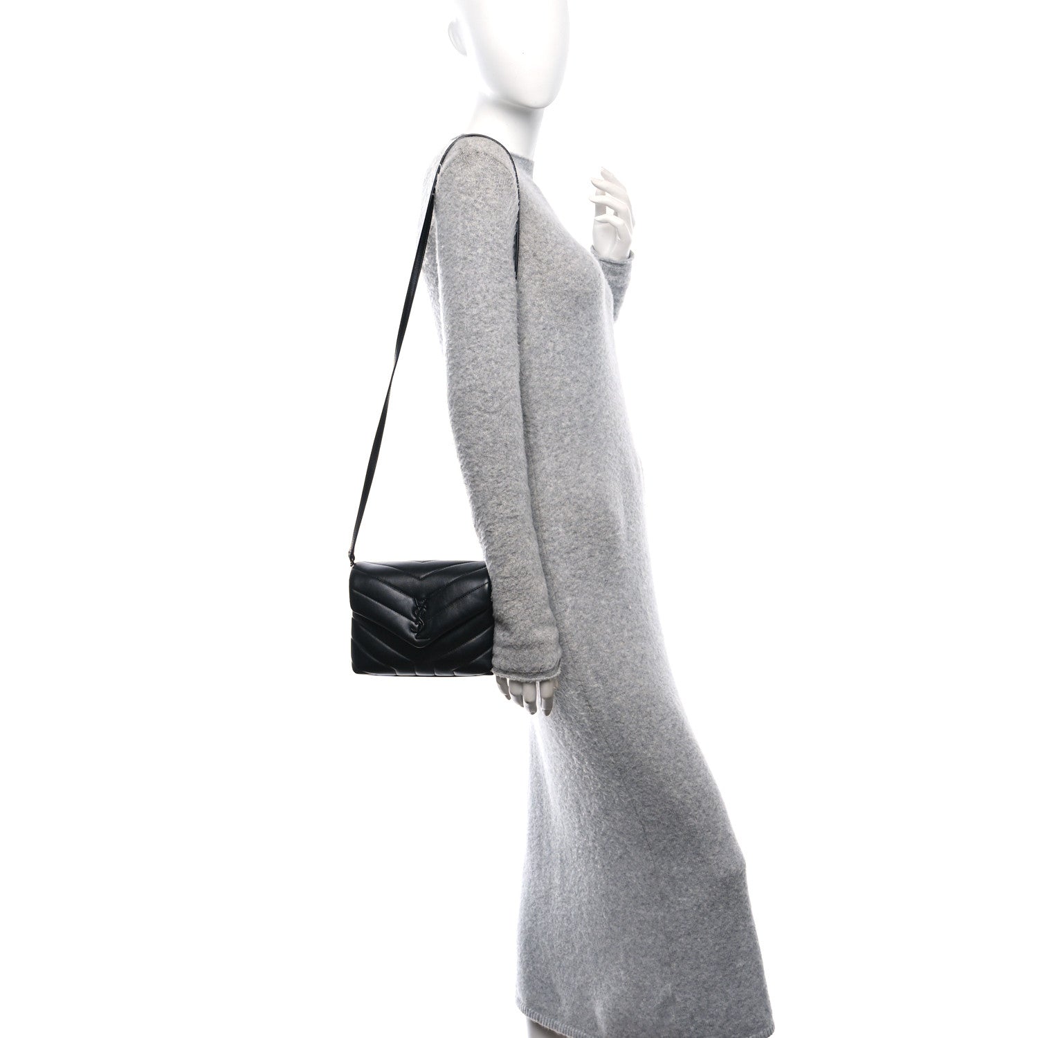 Saint Laurent Calfskin Y Quilted Monogram Monochrome Toy Loulou Crossbody Bag Black 2 of 10