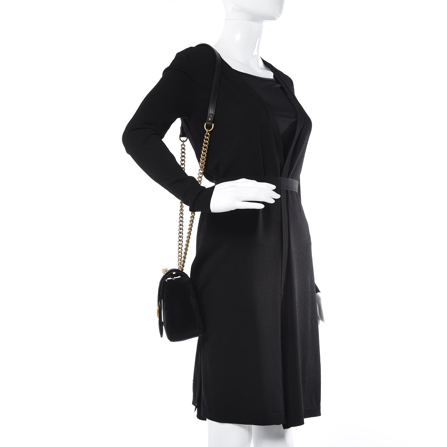 Gucci Velvet Matelasse Small GG Marmont Shoulder Bag Black 2 of 7