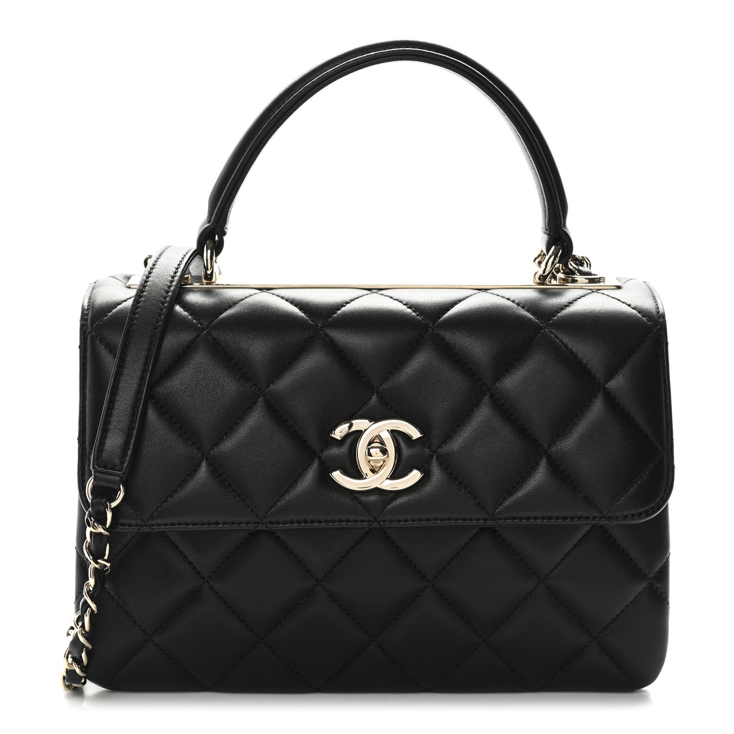 Lambskin Quilted Small Trendy CC Dual Handle Flap Bag Black