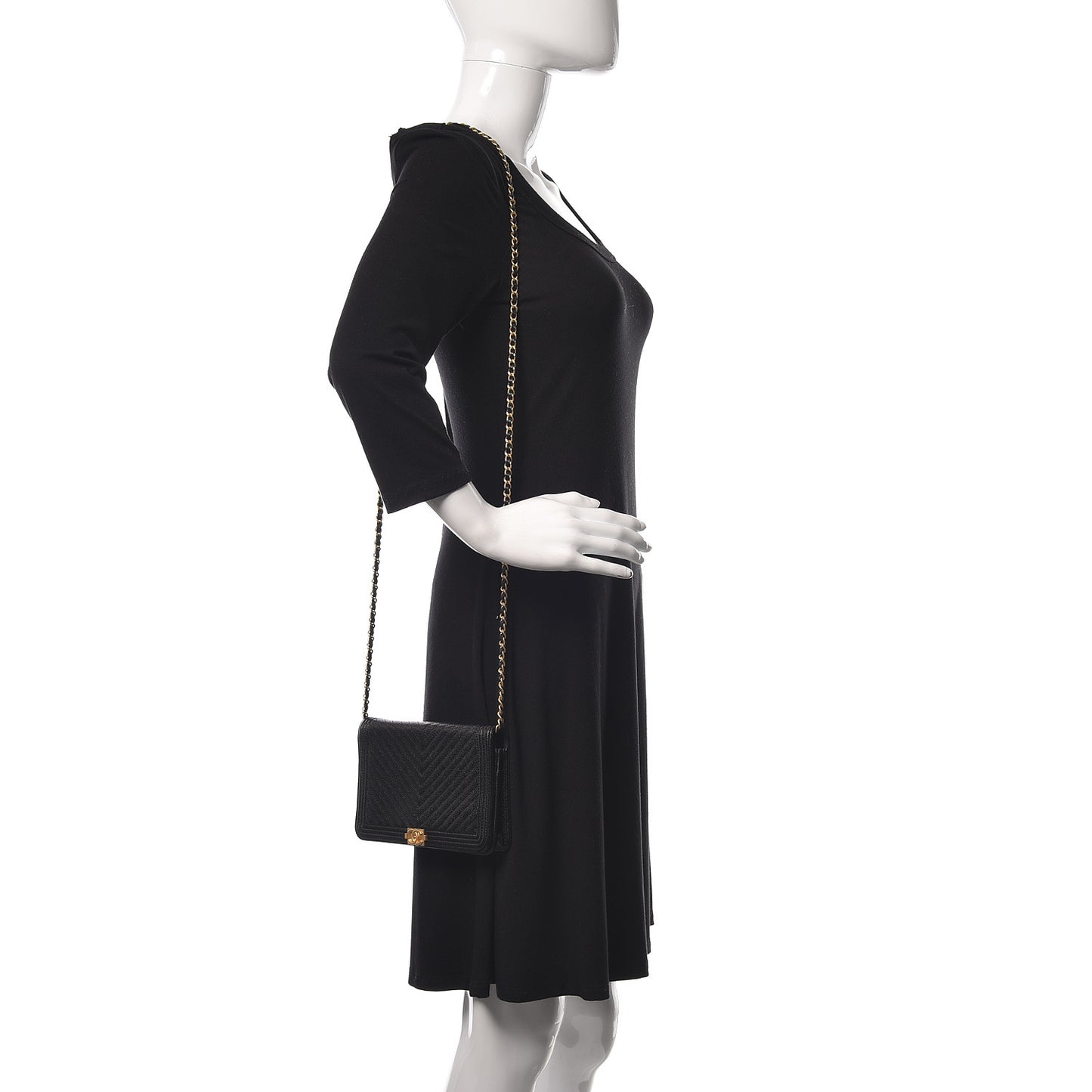 Caviar Chevron Quilted Boy Wallet On Chain WOC Black