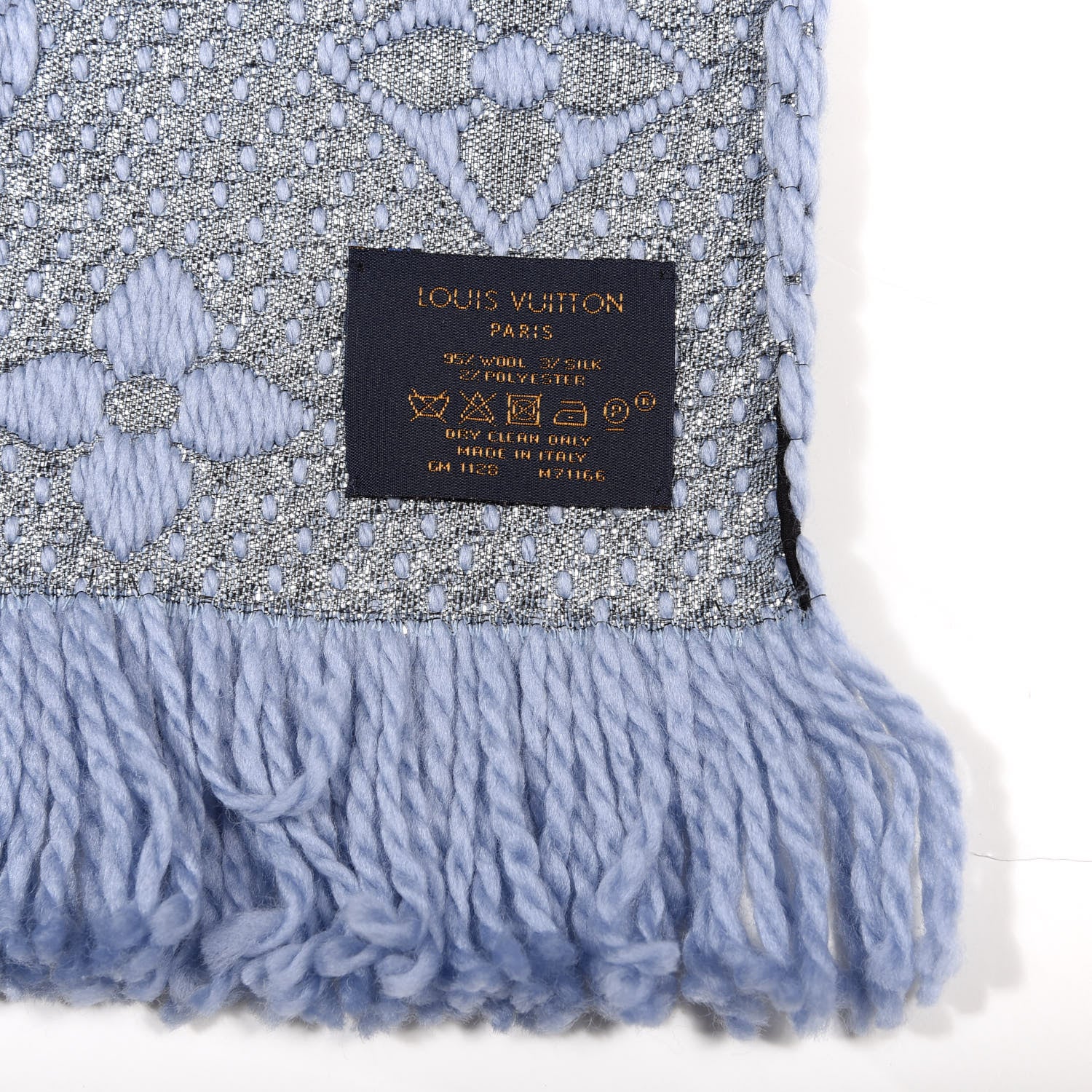 Louis Vuitton Wool Silk Logomania Shine Scarf Blue 3 of 3